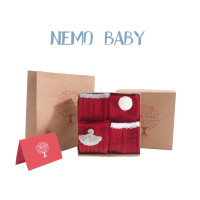 宝宝袜子秋冬季粗线精梳棉袜新生婴儿本命年大红袜礼盒送贺卡礼袋