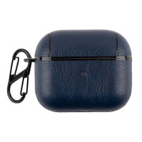 Чехол KRISTANAM для наушников Apple AirPods Pro / футляр для Эпл Аирподс про / противоударный кейс для наушников airpods pro с карабином экокожа, синий