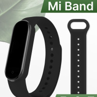 Силиконовый ремешок для фитнес браслета Xiaomi Mi Band 5, 6 и 7 (Silicone Strap) / Спортивный сменный ремешок для смарт часов Сяоми Ми Бэнд 5-7 (Sport Band), Черный