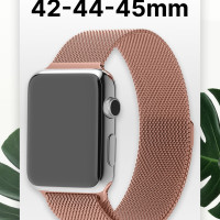 Металлический ремешок для смарт часов Apple Watch series 1-8 и Эпл Вотч SE Ultra 42-44-45-49 mm / Миланская петля для умных часов Эпл / Сменный магнитный ремень браслет миланского плетения, Розовый