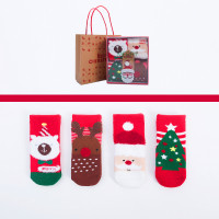 宝宝圣诞袜秋冬加厚加绒保暖礼盒婴儿新生儿宝宝长筒节日红色袜子