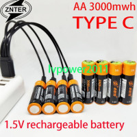 ZNTER AA 1,5 V 2000mah 3000mwh емкость USB перезаряжаемая литиевая usb батарея USB кабель зарядка