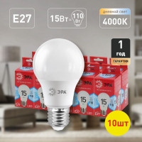 Лампочки светодиодные ЭРА RED LINE LED A60-15W-840-E27 R E27 / Е27 15 Вт груша нейтральный белый свет набор 10 штук