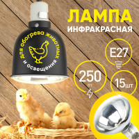 Лампочка ИКЗ 220-250 R127 Е27 ЭРА / Инфракрасная лампа для курятника, для обогрева, для растений, для птиц, для животных, для цыплят, 250 Вт, 15 шт