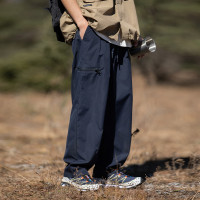 戶外山系衝鋒長褲男秋季日系cityboy速乾直筒藏青色休閒登山褲子