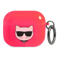 Чехол Karl Lagerfeld для наушников Apple Airpods 3 / кейс на наушники Аирподс 3, флуоресцентный силиконовый с карабином TPU FLUO Choupette, розовый