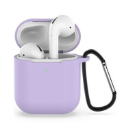Чехол на Apple AirPods 2/1, Силиконовый чехол для беспроводных наушников Айрподс с карабином, сиреневый