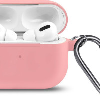 Ультратонкий силиконовый чехол для наушников Apple AirPods Pro 2 с карабином / кейс для наушников Эпл Аирподс Про 2 / розовый