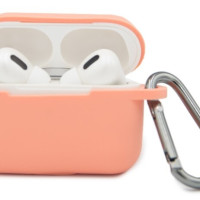 Силиконовый чехол для AirPods Pro с карабином / Чехол для наушников Аирподс про / кейс для airpods pro Папайя Розовый