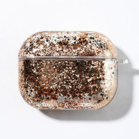 Чехол MyPads для наушников AirPods 3 из качественного пластика с противоударными свойствами жидкий чехол с блестками золотой