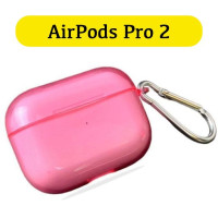 Чехол для AirPods Pro 2 с карабином, розовый полупрозрачный