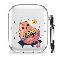 Силиконовый чехол Novel для беспроводных наушников Apple AirPods 1 / AirPods 2 (Эпл Аирподс 1 / Аирподс  2), с карабином, Космический Кот