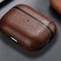 Чехол для AirPods Pro кожаный, коричневый противоударный, с карабином, Чехол на Айрподс Про защитный