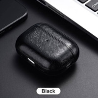 Чехол для Airpods Pro кожаный, противоударный, черный, с карабином, Чехол на Айрподс Про