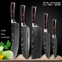 Набор кухонных ножей XITUO, 8 дюймов, поварской нож из японской высокоуглеродистой нержавеющей стали, дамасский нож сантоку с лазерным узором для нарезки