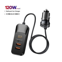 Автомобильное зарядное устройство Remax, 120 Вт, USB Type-C, QC PD 3,0, цифровой дисплей