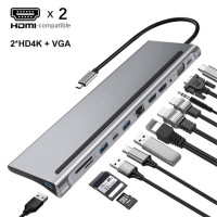 Док-станция с несколькими концентраторами USB Type C Multi Hub Extension A HDMI-совместимая с адаптером Rj45 Pro для ноутбука Macbook Mini