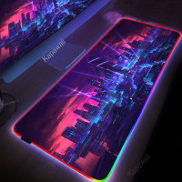 Очень большой коврик для мыши Rgb City Night, неоновые аксессуары для геймеров, светодиодный Настольный коврик 900x400 Xxxl, настольные светящиеся подкладки