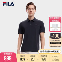 FILA Fila官方男子短袖POLO衫2023秋季商務休閒簡約針織翻領上衣