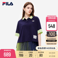 FILA x MIHARAFila短袖POLO女2023夏新時尚百褶拼接寬鬆翻領上衣