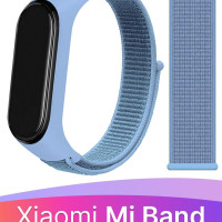 Нейлоновый ремешок для Xiaomi Mi Band 3-4-5-6 и 7 / Тканевый ремешок на липучке для Сяоми Ми Бэнд 3-4-5-6 и 7, Синий
