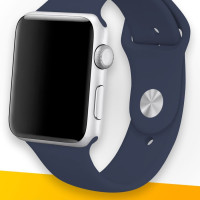 Силиконовый ремешок для Apple Watch 42-44-45-49 mm Sport / Спортивный браслет для умных смарт часов Apple Watch Series 1-8 и Эпл Вотч SE / Сменный ремешок для Эпл / Темно-Синий