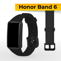 Силиконовый ремешок с застежкой для фитнес браслета Honor Band 6 и Huawei Band 6 / Спортивный браслет для часов / Сменный ремешок для фитнес трекера Хонор Бэнд 6 и Хуавей Бэнд 6, Черный