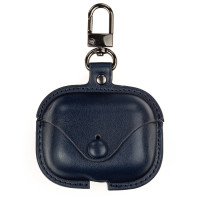 Кожаный чехол для AirPods Pro на кнопке с карабином, темно-синий