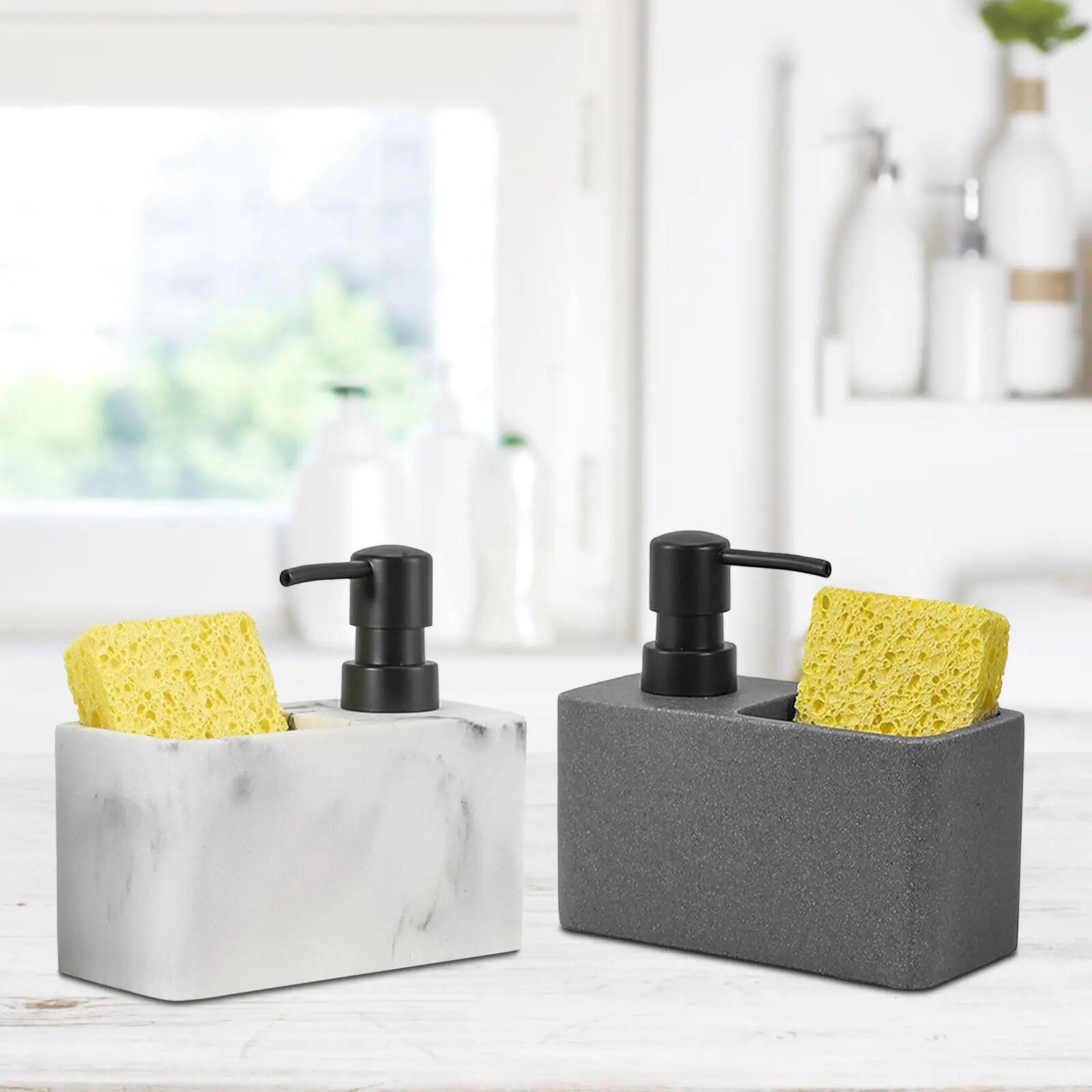 Liquid Soap Dispenser and Sponge Holder Accessories Multipurpose with Storage Box Soap Dispenser for Kitchen Hotel Bathroom