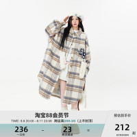 ZHL STUDIO 美式復古格紋毛呢外套女冬季寬鬆加棉高級感情侶夾克