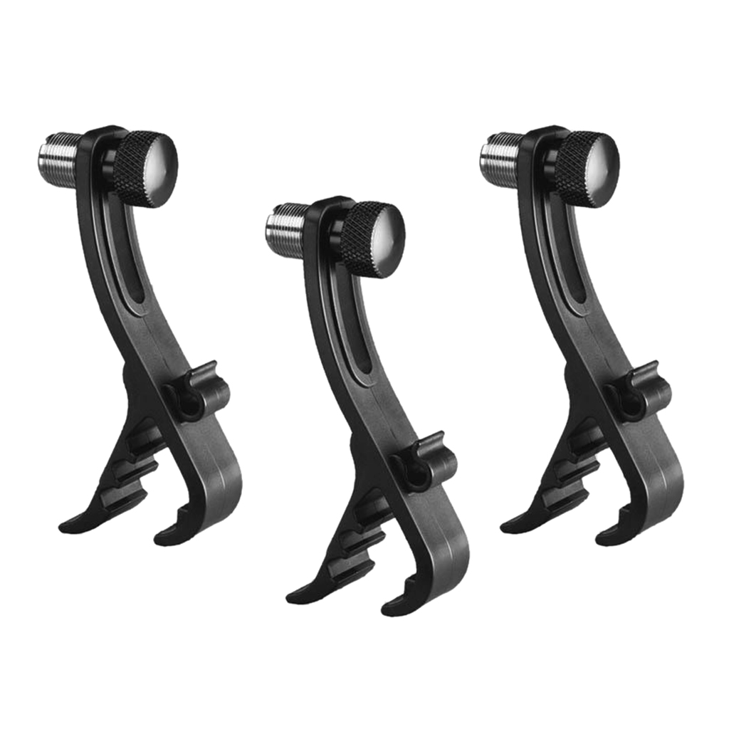 3 Pcs Adjustable Clip On Drum Rim Shockproof Mount Microphone Mic Clamp Holder Drum Mount Microphone Holder, Black