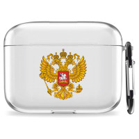 Силиконовый чехол для беспроводных наушников Mcover Apple AirPods Pro, с карабином, принт Российский Герб