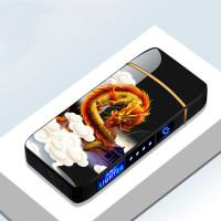 Металлическая ветрозащитная беспламенная импульсная USB-зажигалка для сигар с двойной дугой, Электронная зажигалка с сенсорным дисплеем мощности, мужской подарок