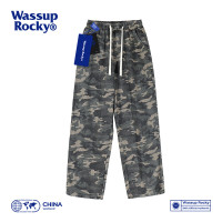 Wassup Rocky軍事風迷彩闊腿休閒長褲男女夏季垂感直筒寬鬆牛仔褲