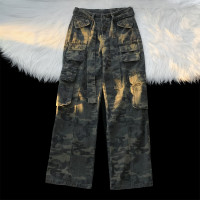 AMUP Vintage 美式街頭小眾設計復古情侶立體多口袋工裝休閒長褲