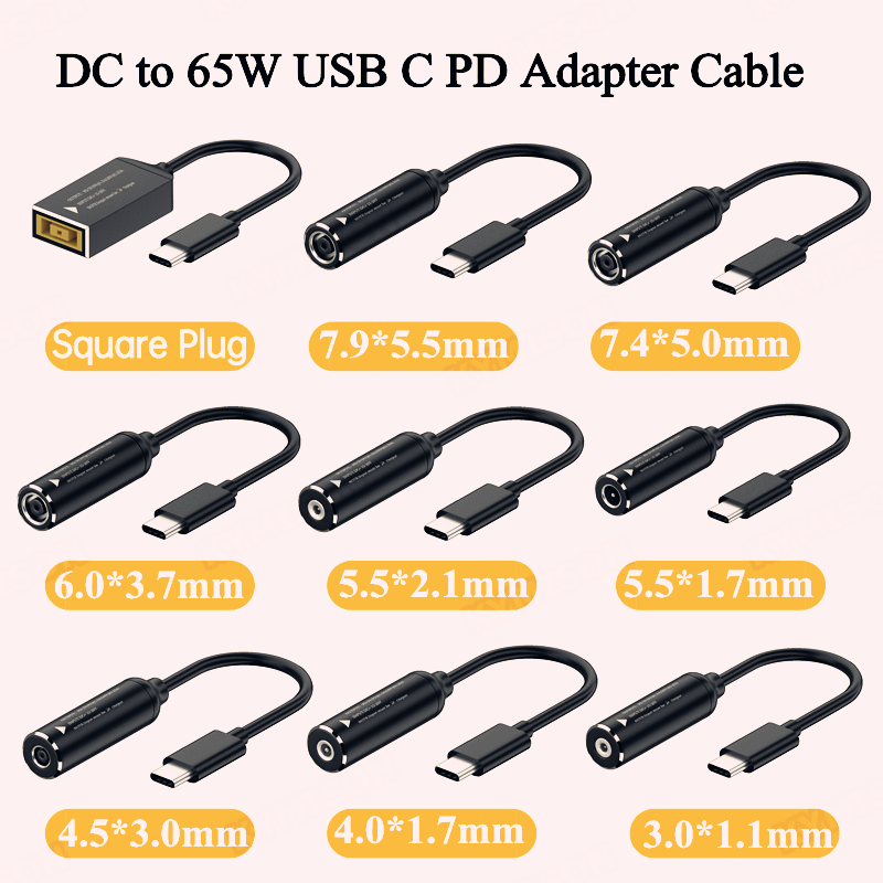 DC to USB Type C PD 65W Fast Charging Cable Adapter Converter Type C PD Power Jack Connector for MacBook Lenovo Samsung Huawei