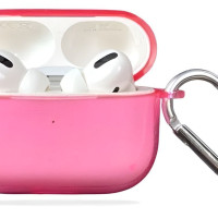 Прозрачный силиконовый чехол на Apple AirPods PRO (Аирподс про) с карабином, светло-розовый