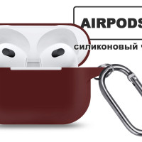 Силиконовый чехол для наушников AirPods 3 с карабином, Redoro, Scarlet, Коричнево-красный