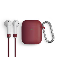 Чехол Uniq для беспроводных наушников Apple Airpods 1 2 / на Эпл Аирподс 1 2 силиконовый с карабином и шнурком-держателем Vencer, бордовый
