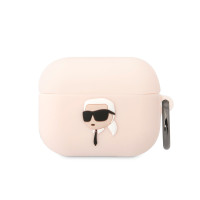 Чехол Karl Lagerfeld Silicone для наушников Apple Airpods Pro / Аирподс про, силиконовый, с карабином, с принтом NFT 3D Karl, светло-розовый