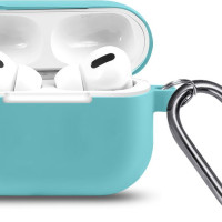 Ультратонкий силиконовый чехол для наушников Apple AirPods Pro с карабином / Эпл Аирподс Про / бирюзовый