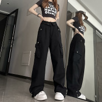 媽個雞媽 ins潮流夏季翻蓋腰頭美式工裝褲寬鬆直筒褲子男女休閒褲