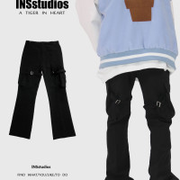 INSstudios 自制韓國ins小眾vibe風微喇叭褲綁帶褲工裝休閒褲男女