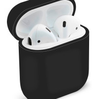 Силиконовый чехол (футляр) для наушников Apple AirPods 1, 2/ кейс на аирподс 1, 2, цвет черный