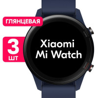 Комплект 3 шт. / Гидрогелевая защитная пленка для смарт-часов Xiaomi Mi Watch / Глянцевая противоударная пленка с эффектом самовосстановления на часы Сяоми Ми Вотч