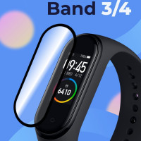 Защитное противоударное стекло для смарт-часов Xiaomi Mi Band 3 и 4 / Полноэкранное стекло 9H на фитнес трекер Сяоми Ми Бэнд 3 и 4 / С черной рамкой