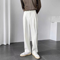 高級感白色褲子男韓版潮流垂感西褲高街休閒直筒褲