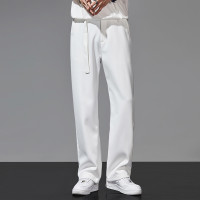 垂墜感闊腿褲男夏季冰絲韓版潮流西褲拖地直筒褲寬鬆白色休閒褲子