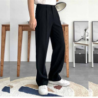 垂墜感西裝褲男高街寬鬆直筒褲高級感加長褲子男高個子黑色休閒褲