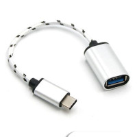 Переходник Type C на USB; OTG Type C; кабель для флешки и передачи данных; шнур для телефона android, провод для смартфона, серебро